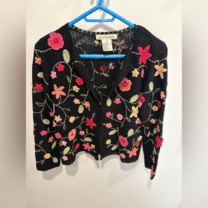 VINTAGE DAVID BROOKS EMBROIDERED FLORAL CARDIGAN